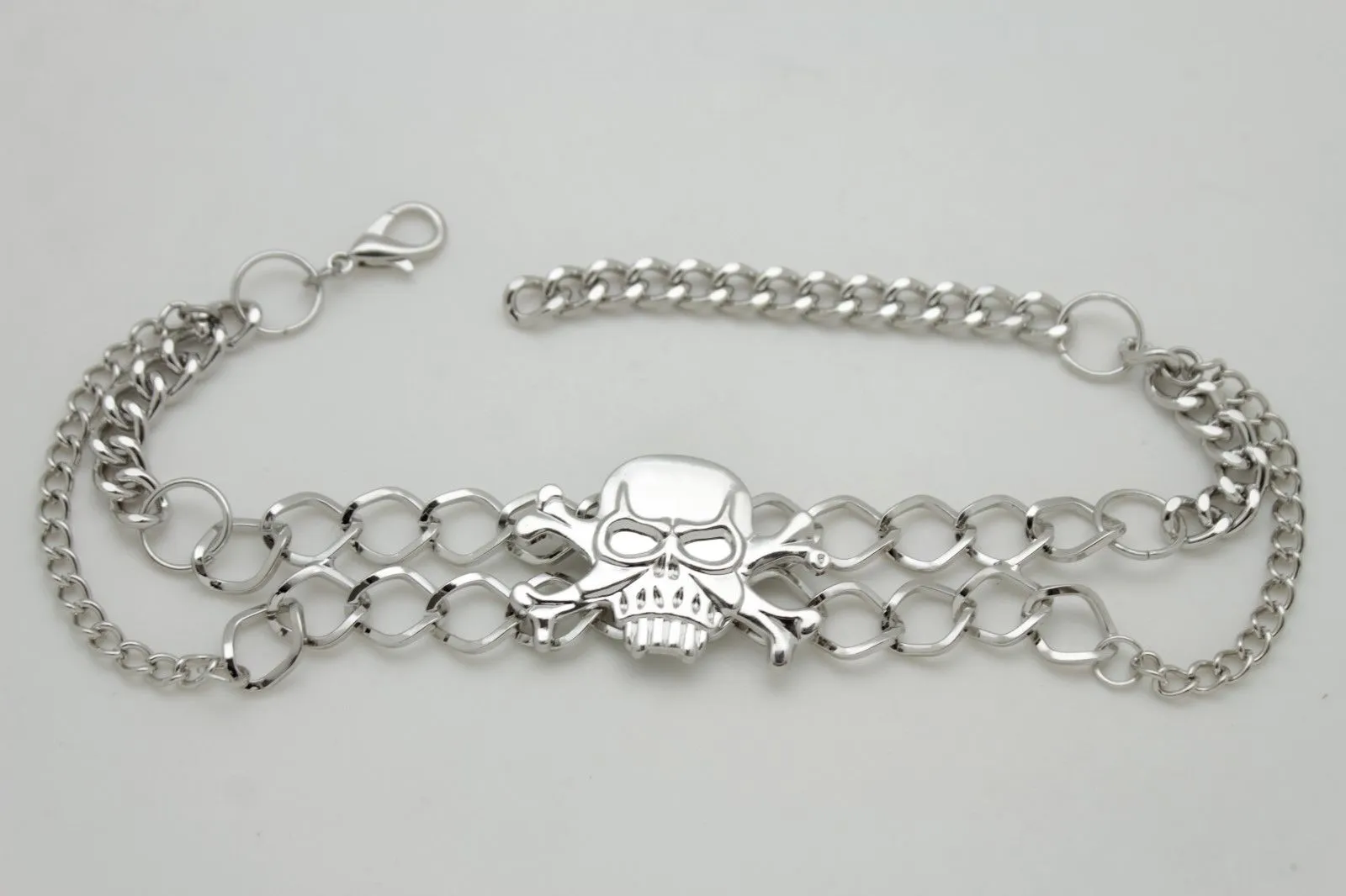 Women Silver Chain Bracelet Boot Shoe Bling Anklet Skeleton Charm Skull Western Style
