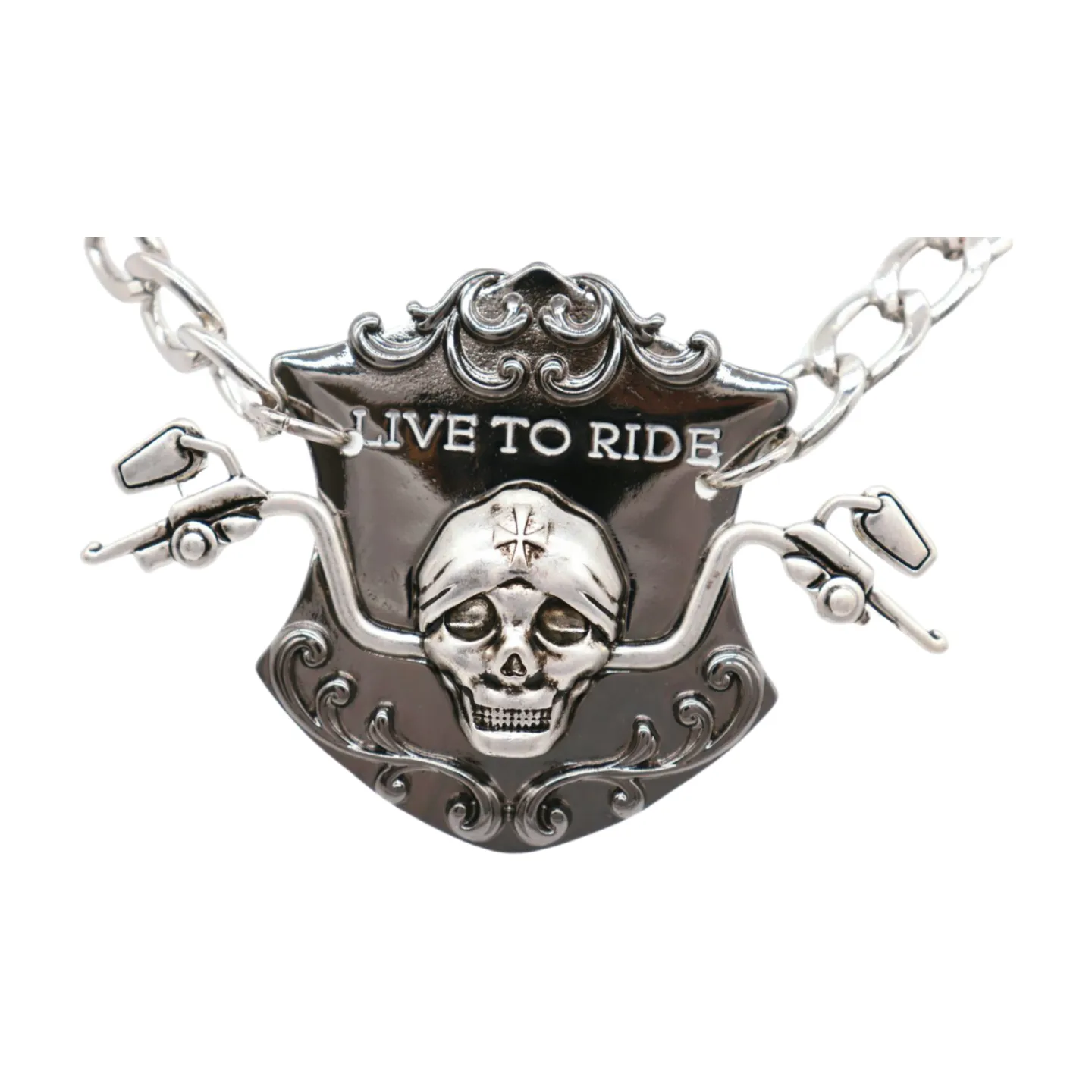 Women Silver Metal Chain Links Boot Bracelet Shoe LIVE TO RIDE Charm