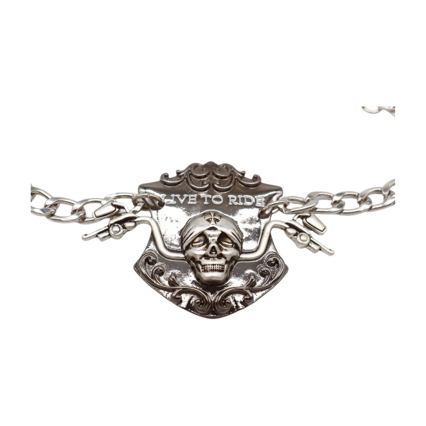 Women Silver Metal Chain Links Boot Bracelet Shoe LIVE TO RIDE Charm