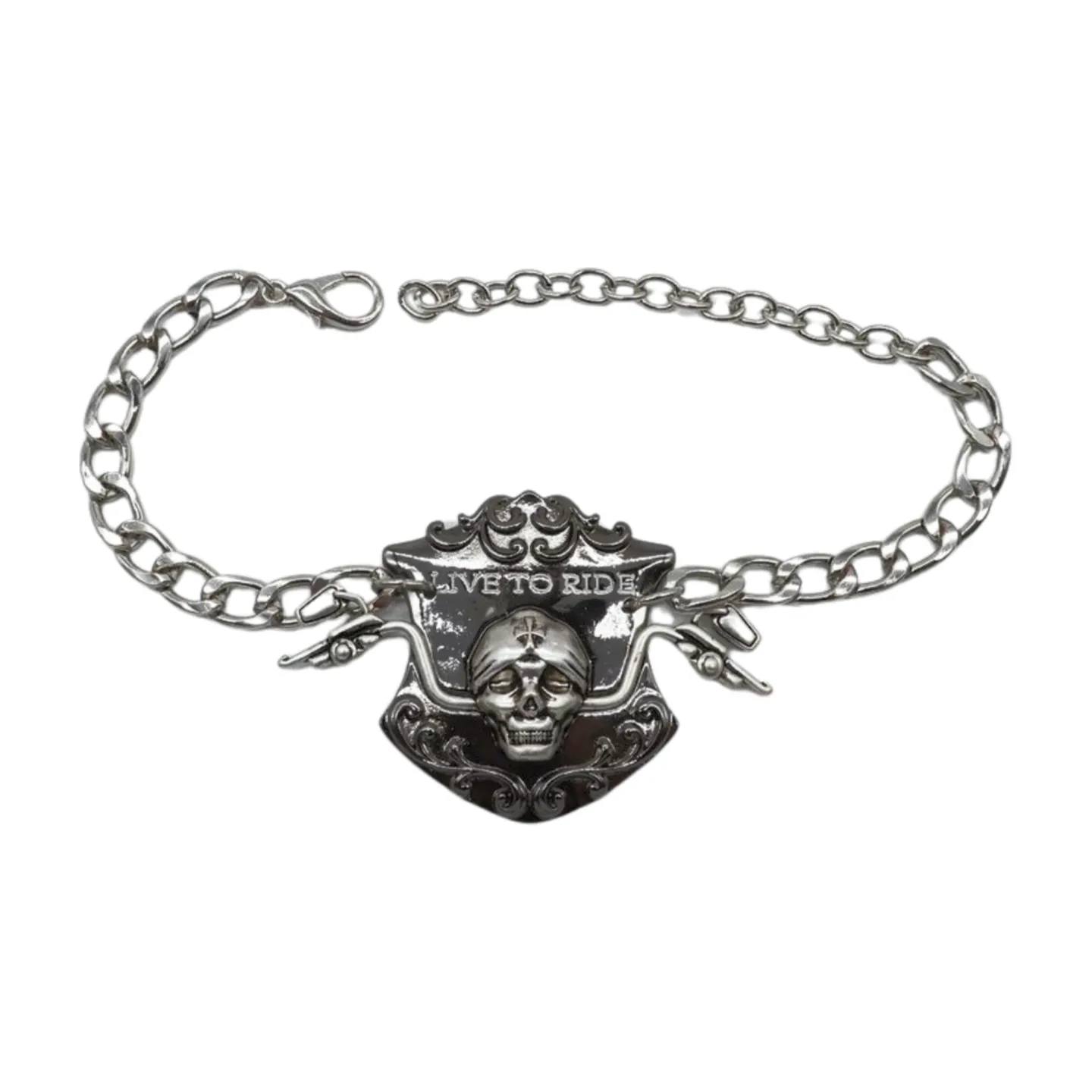 Women Silver Metal Chain Links Boot Bracelet Shoe LIVE TO RIDE Charm