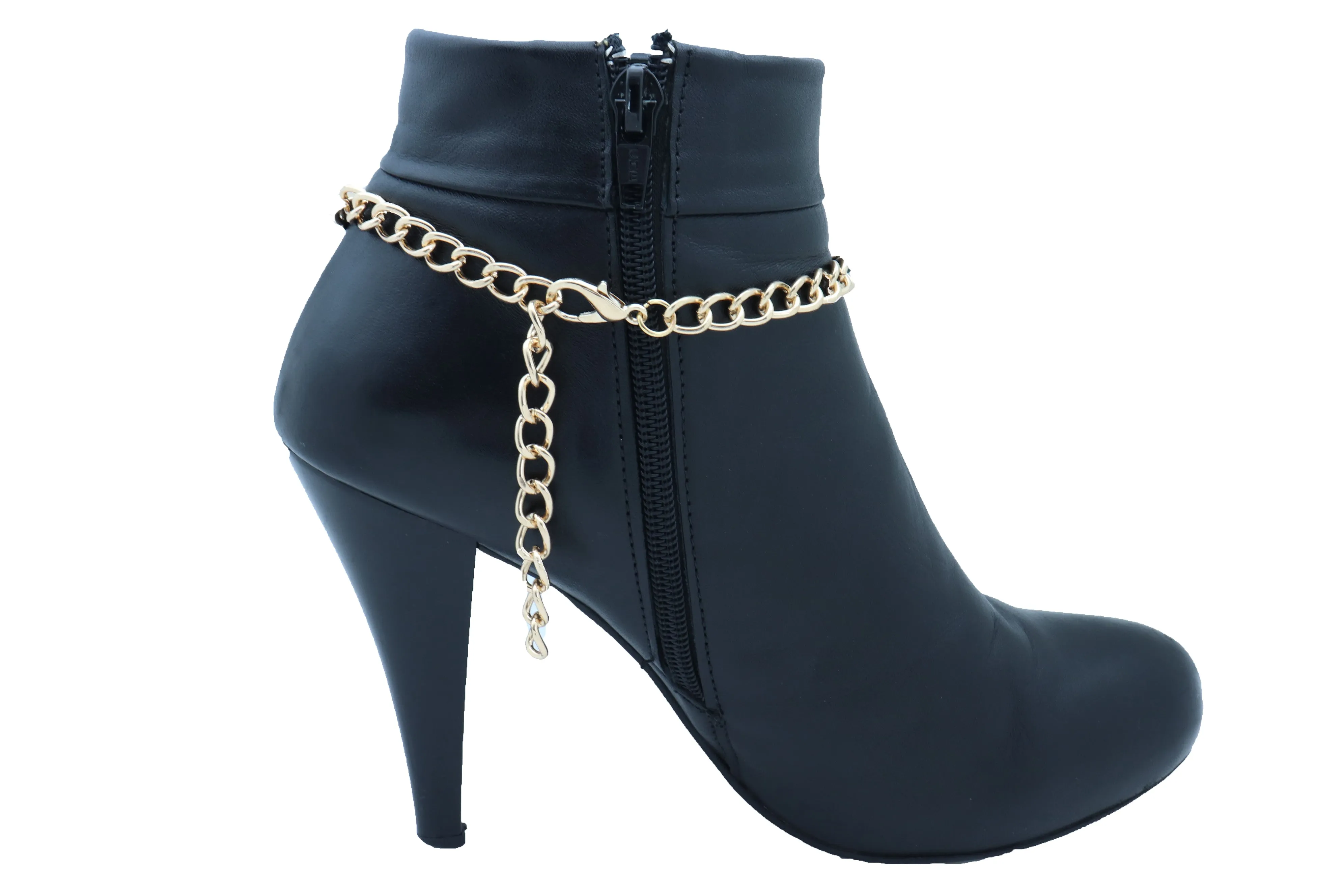 Women Silver Metal Chain Links Boot Bracelet Shoe LIVE TO RIDE Charm