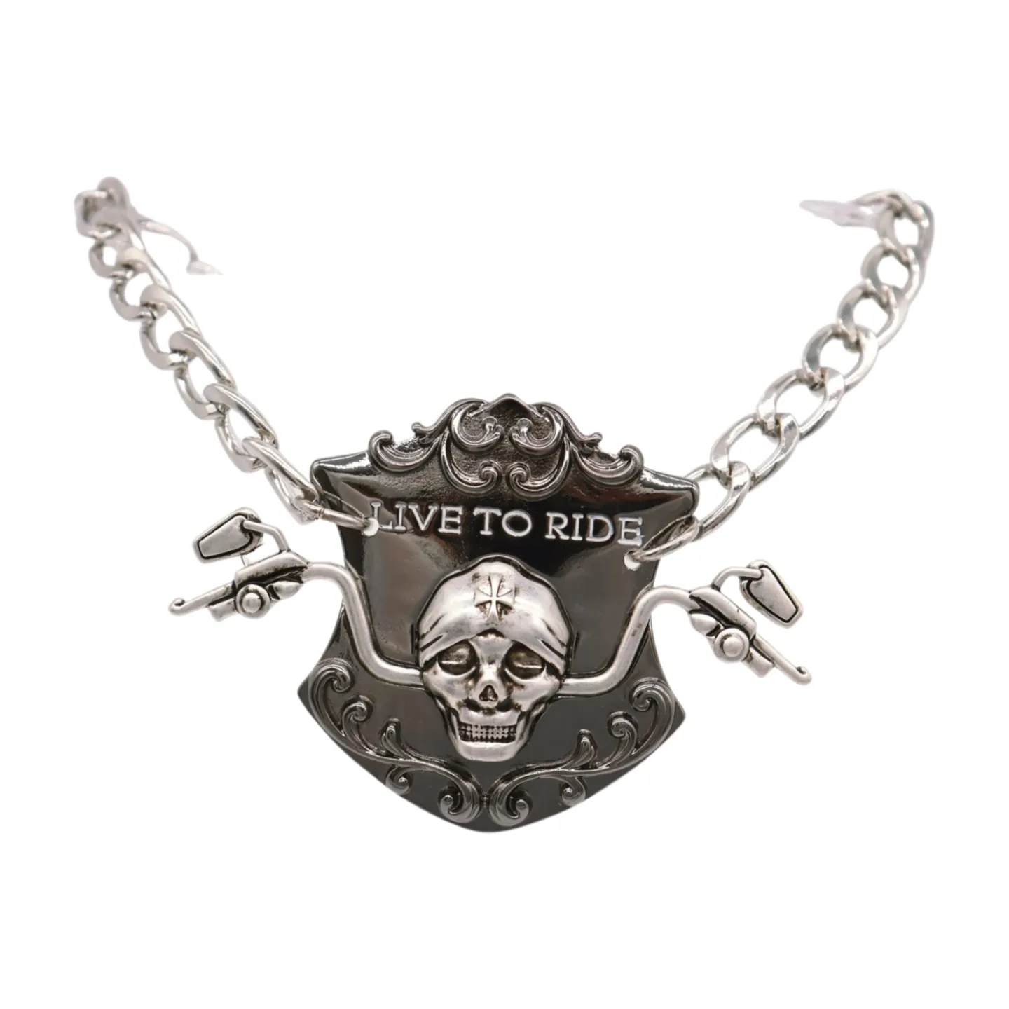 Women Silver Metal Chain Links Boot Bracelet Shoe LIVE TO RIDE Charm