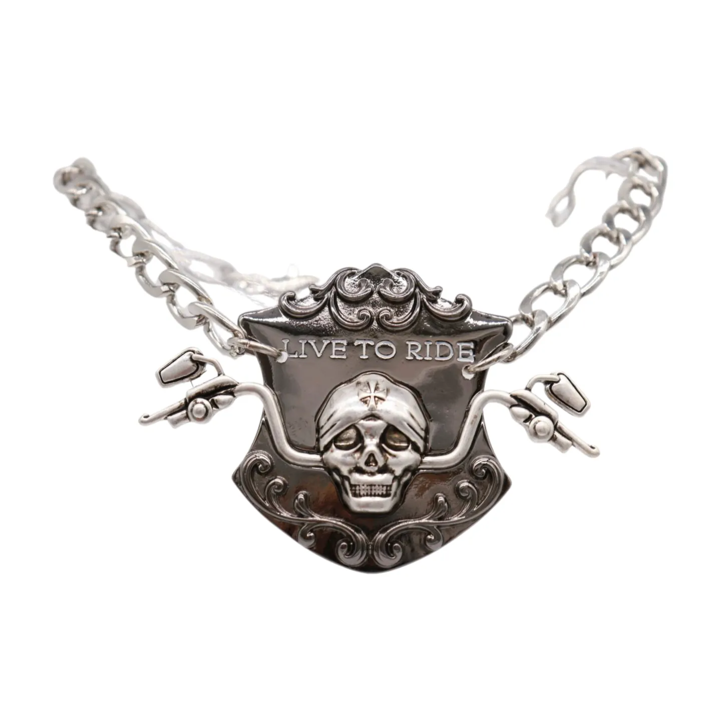 Women Silver Metal Chain Links Boot Bracelet Shoe LIVE TO RIDE Charm