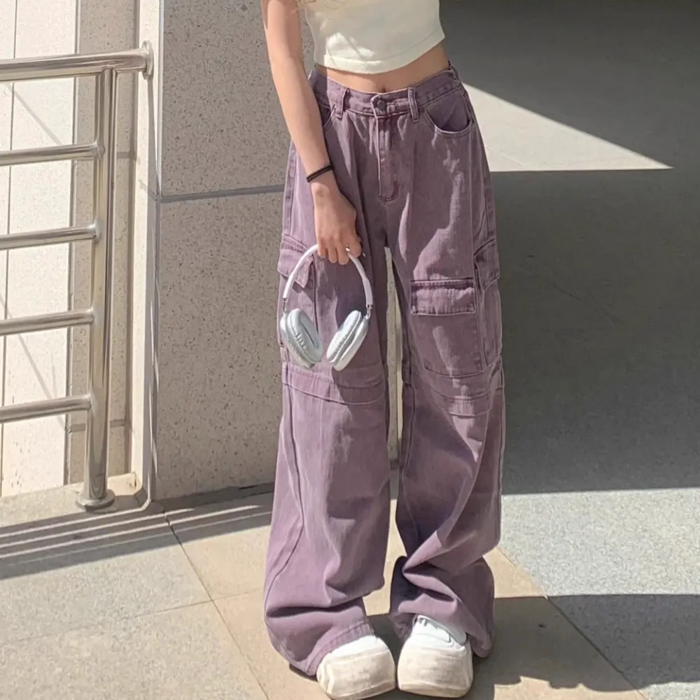 Women's American Retro Purple Cargo Pants