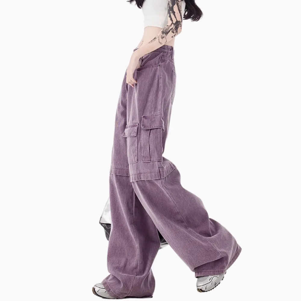 Women's American Retro Purple Cargo Pants