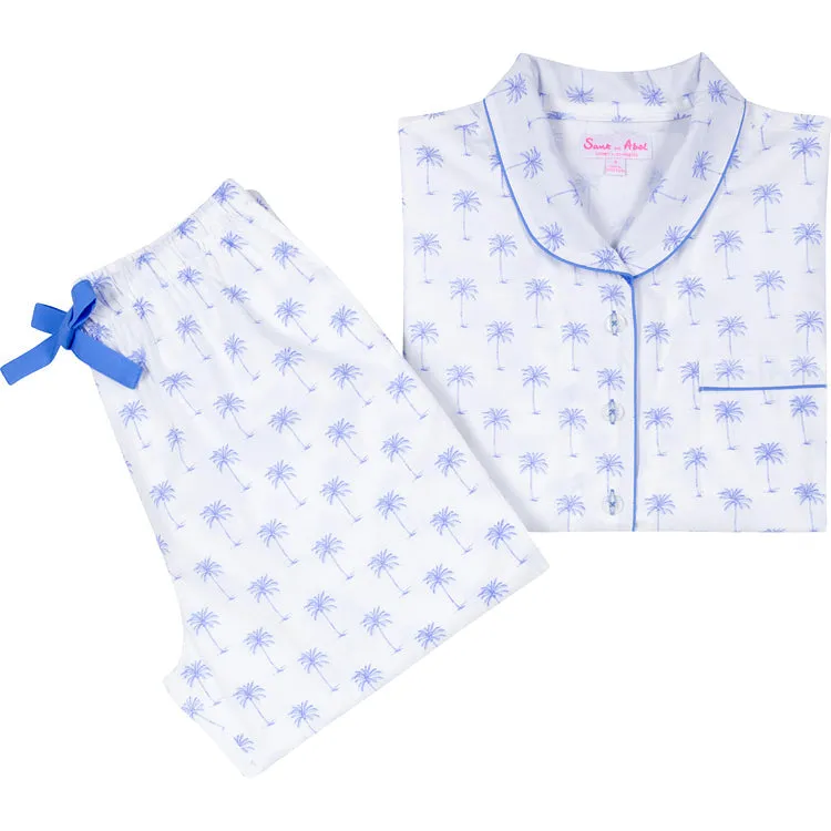 Women's Blue Palm Tree Long PJ Set