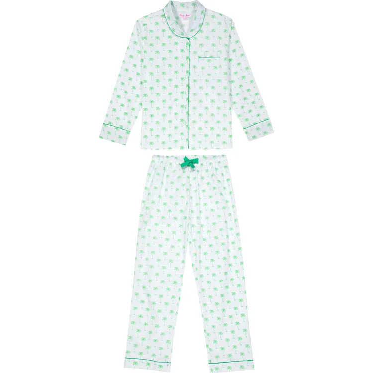 Women's Green Palm Tree Long PJ Set