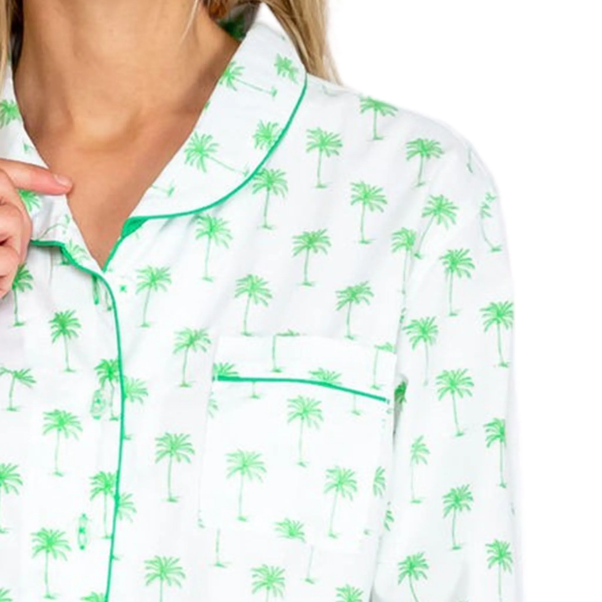 Women's Green Palm Tree Long PJ Set