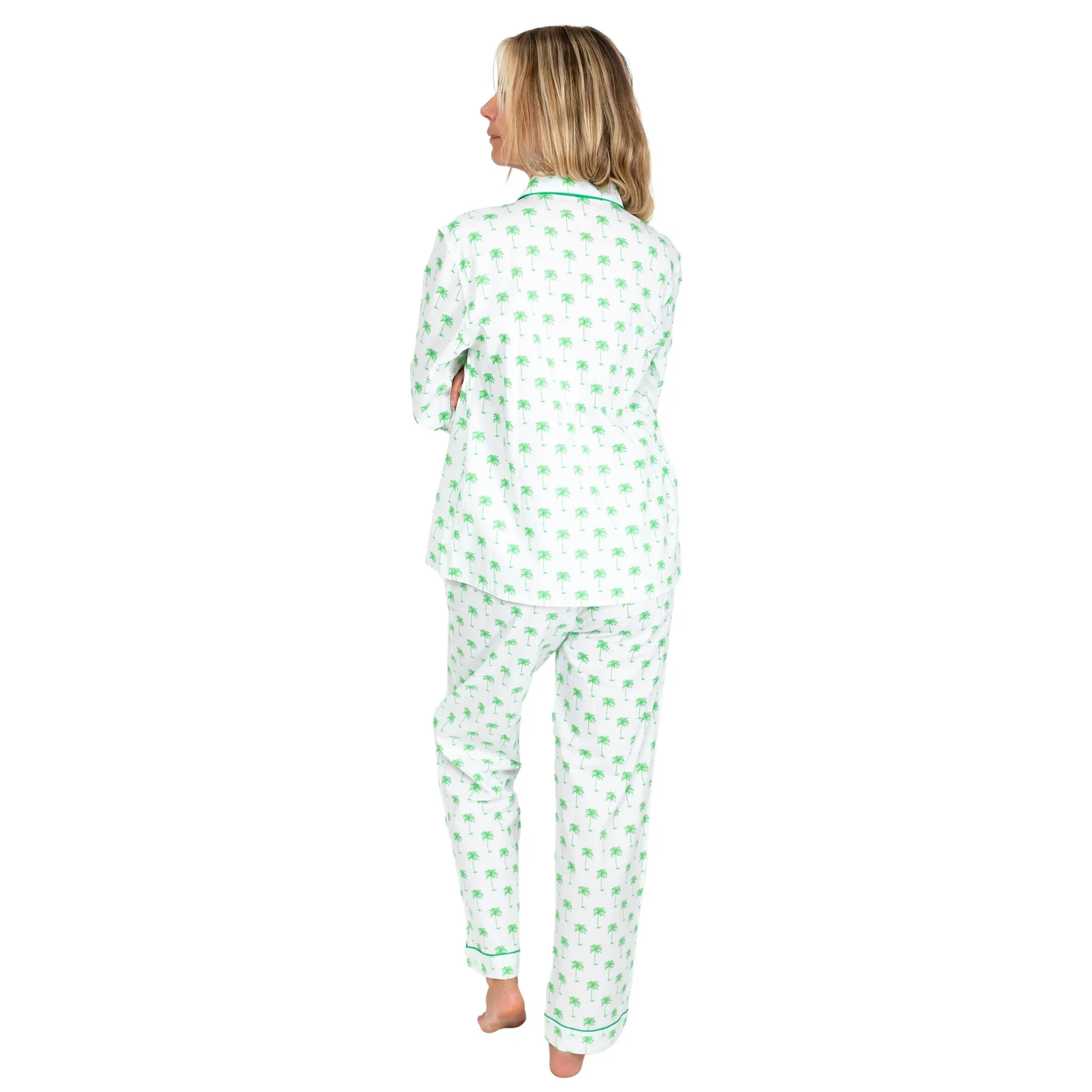 Women's Green Palm Tree Long PJ Set