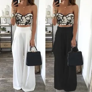Womens High Waist Side Zipper Chiffon Long Wide Leg Pants Casual Beach Party Harem Loose Trousers