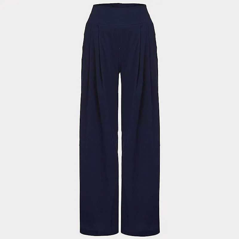 Womens High Waist Side Zipper Chiffon Long Wide Leg Pants Casual Beach Party Harem Loose Trousers