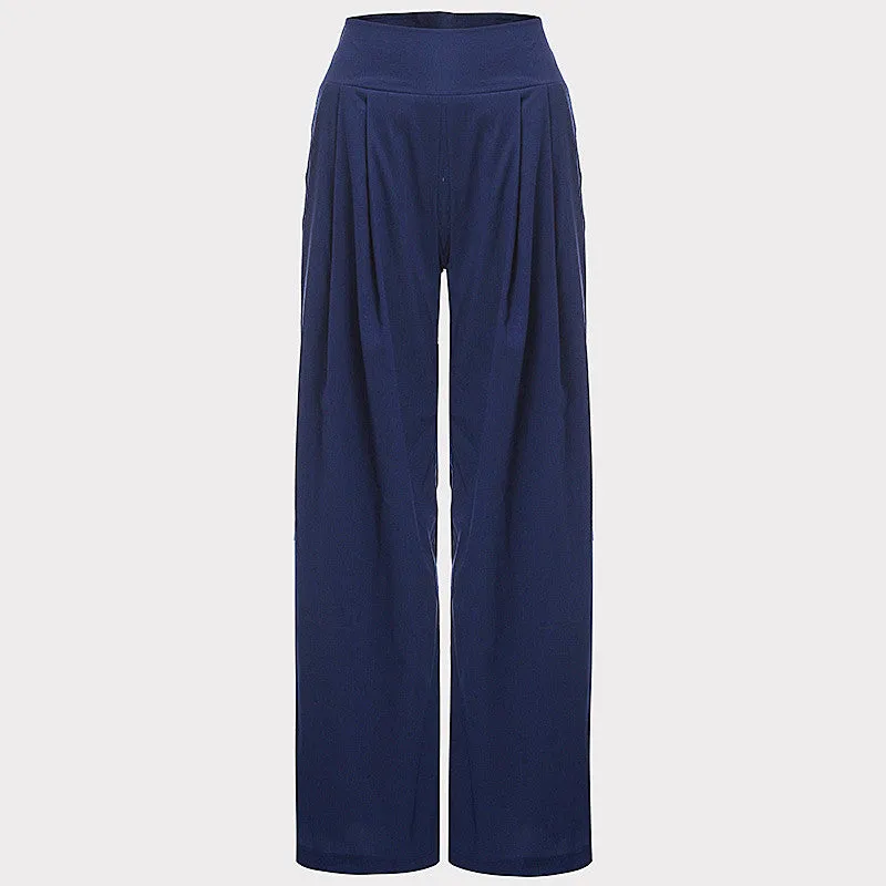 Womens High Waist Side Zipper Chiffon Long Wide Leg Pants Casual Beach Party Harem Loose Trousers