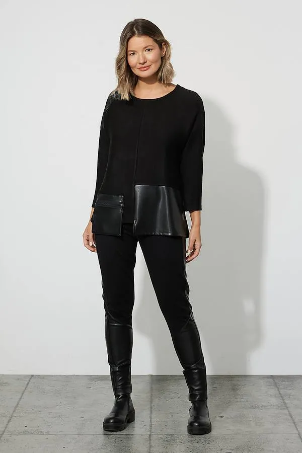 Women's Joseph Ribkoff | Faux Leather Patch Top | Black