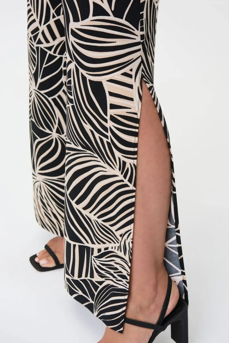 Women's Joseph Ribkoff | Print Wide Leg Pant with Slit| Black Multi