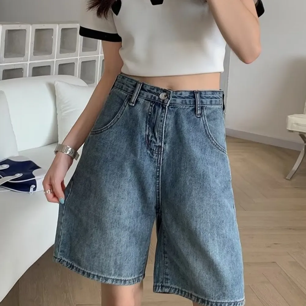 Women's Loose Solid Color High Waisted Jorts
