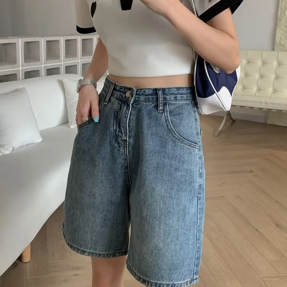 Women's Loose Solid Color High Waisted Jorts