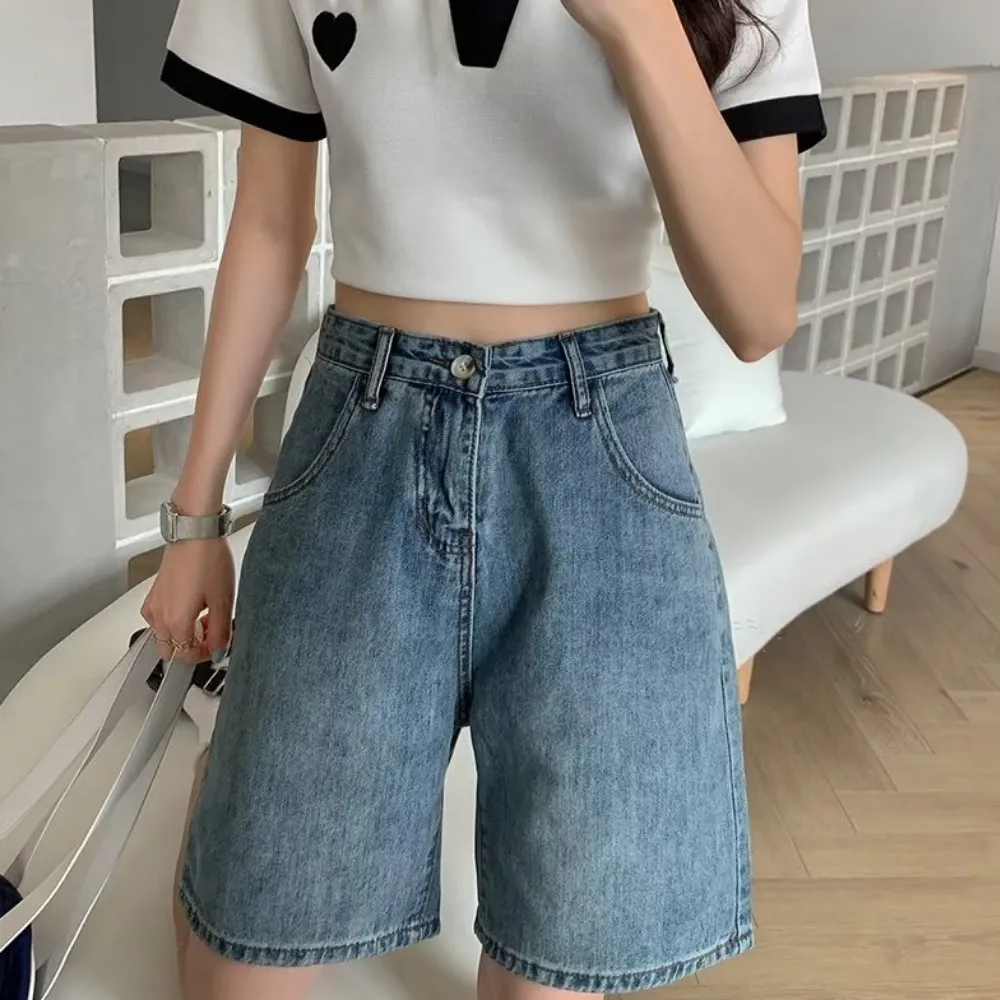 Women's Loose Solid Color High Waisted Jorts