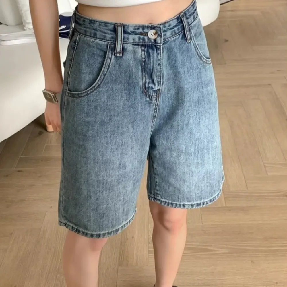 Women's Loose Solid Color High Waisted Jorts
