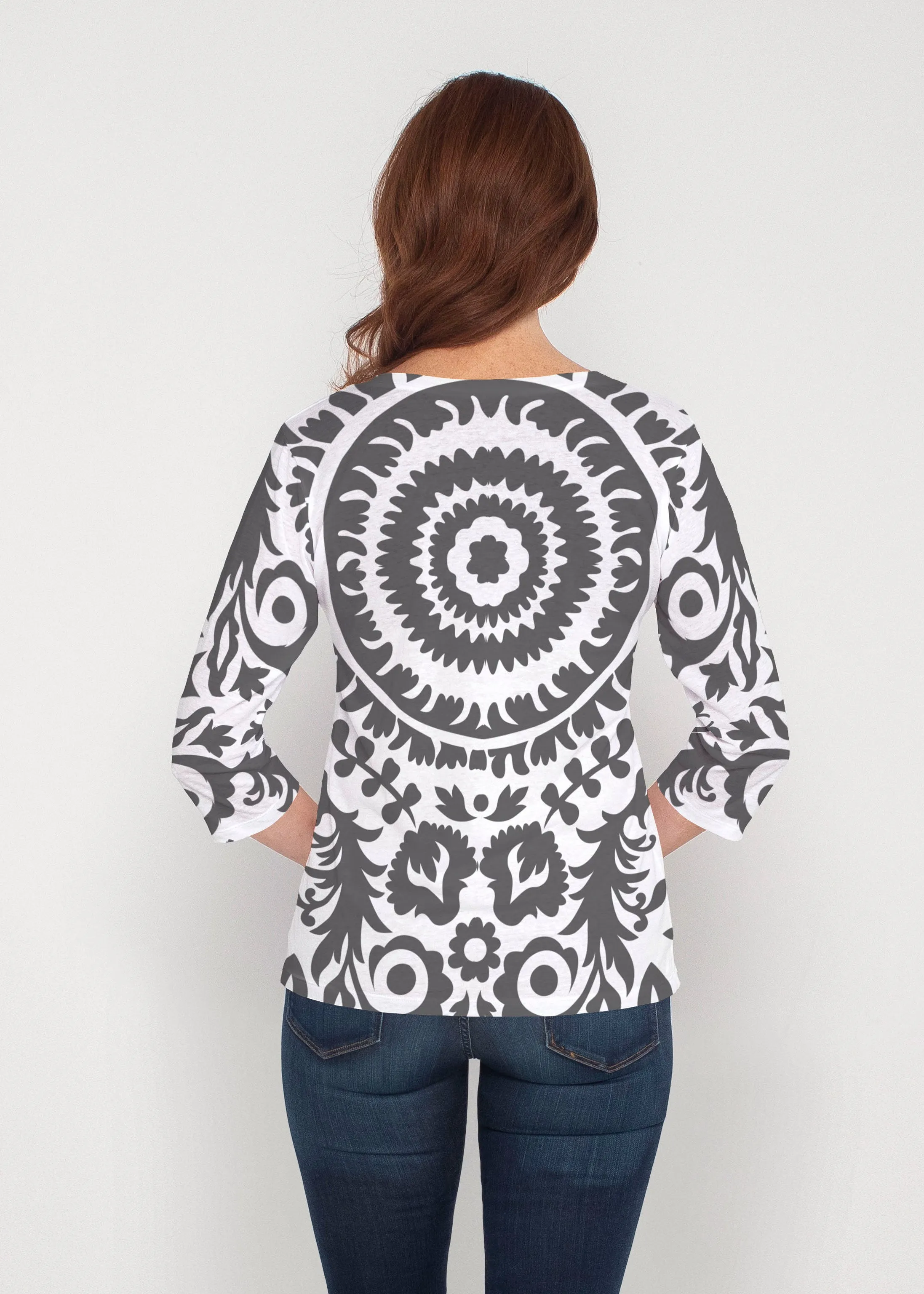 World of Swirls (14265) ~ Signature 3/4 Sleeve V-Neck Top