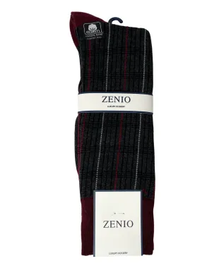 Zenio Plaid Patterned Dress Socks - Charcoal & Burgundy